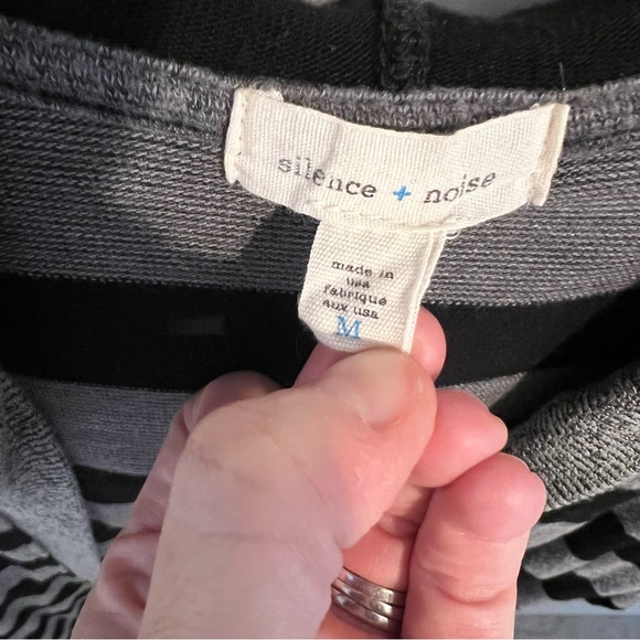 Silence & Noise Medium Long Cardigan Stripe Hood Black Gray Grey Pockets Duster - Picture 2 of 4